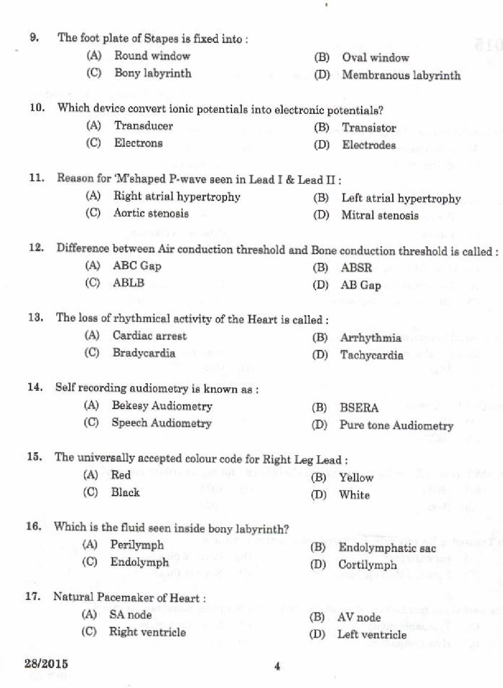 Laboratory Technical Assistant ECG and Audiometric Technician Exam 2015 2