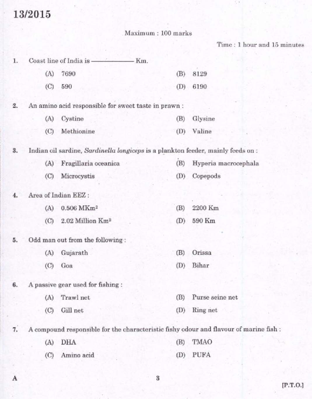 Laboratory Technical Assistant Fisheries Fish Processing Technology Exam 2015 1