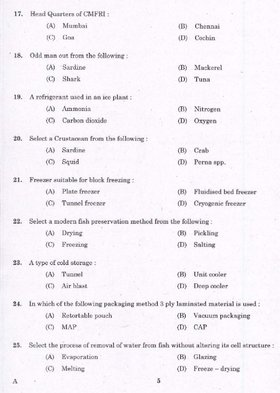 Laboratory Technical Assistant Fisheries Fish Processing Technology Exam 2015 3