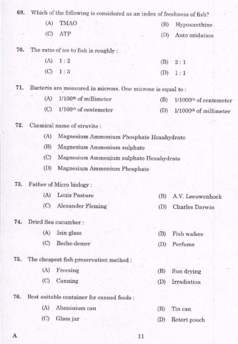 Laboratory Technical Assistant Fisheries Fish Processing Technology Exam 2015 9