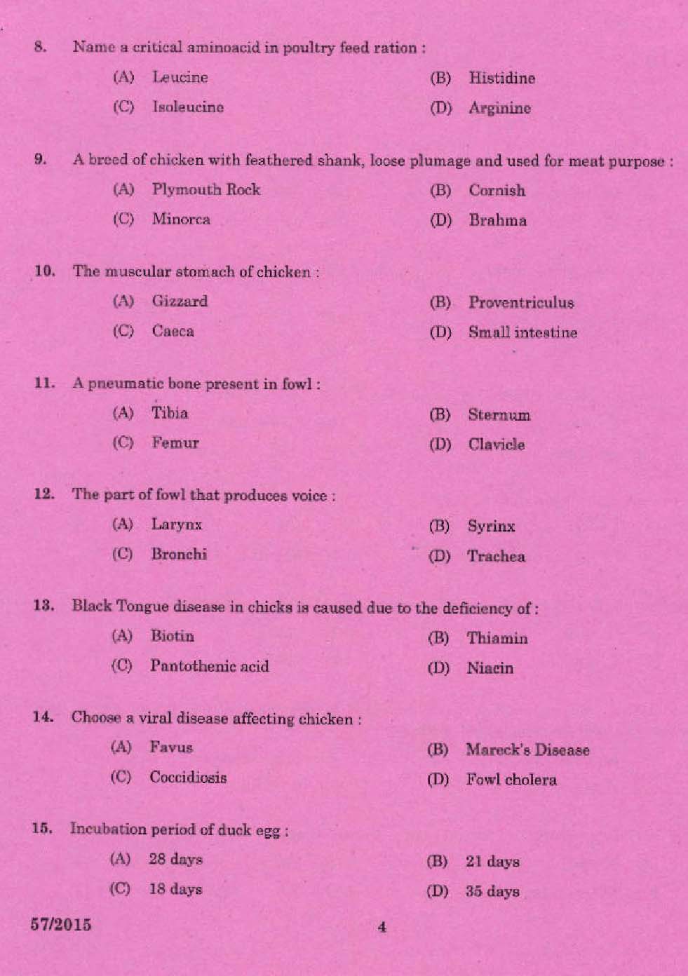 Laboratory Technical Assistant Livestock Management Poultry Husbandry Exam 2015 2