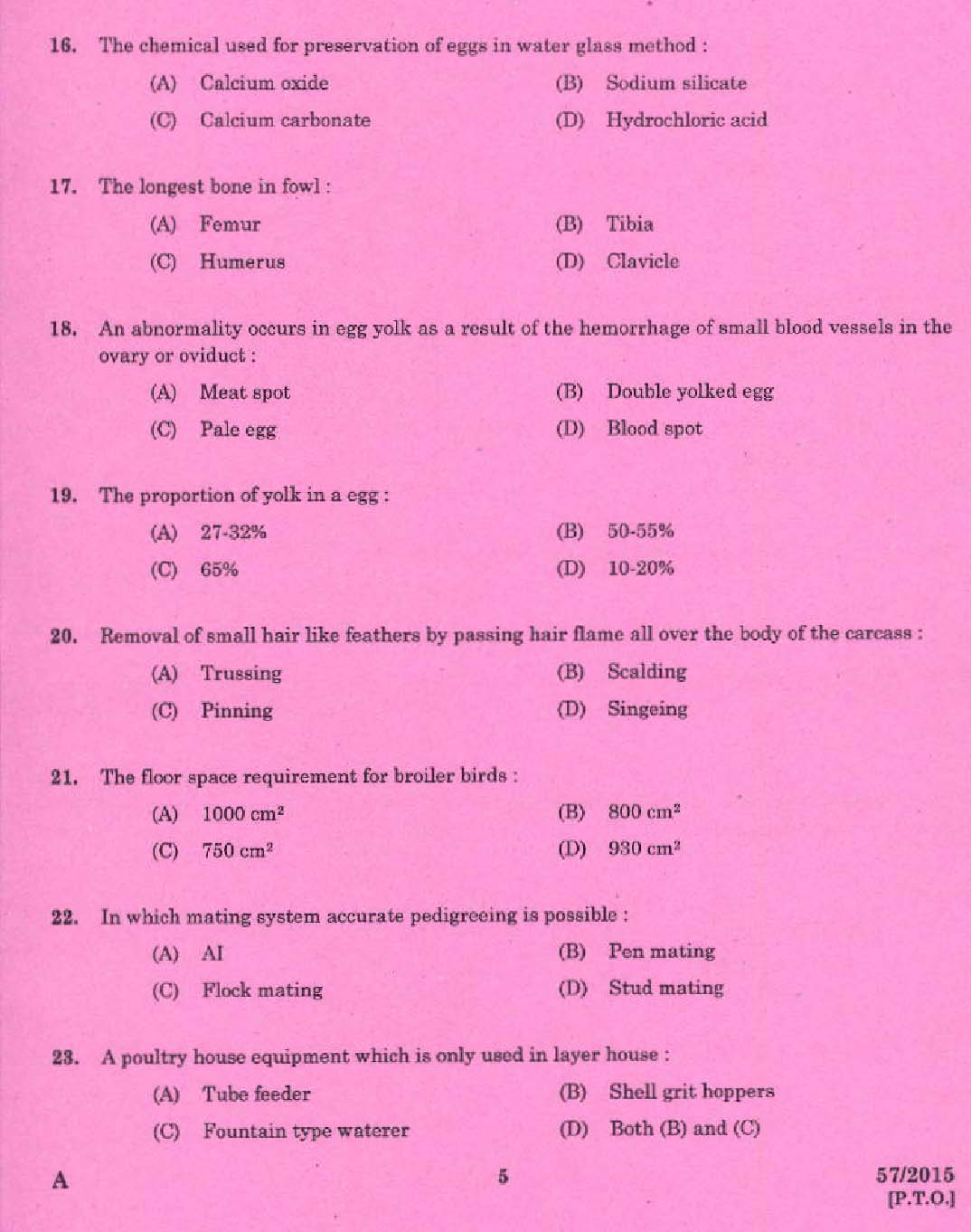 Laboratory Technical Assistant Livestock Management Poultry Husbandry Exam 2015 3