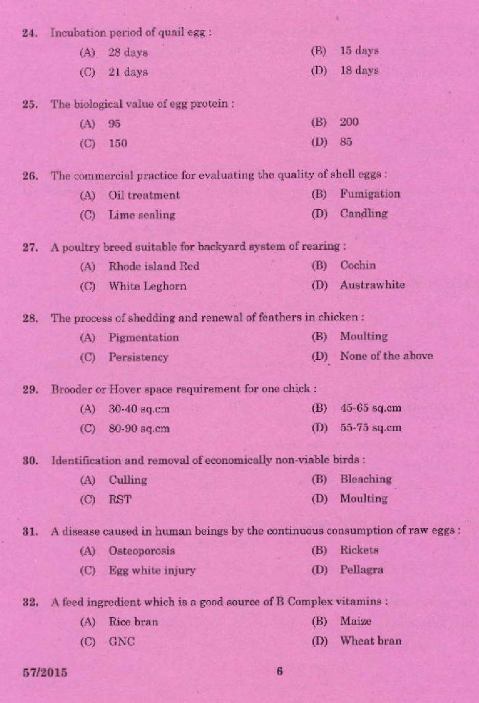 Laboratory Technical Assistant Livestock Management Poultry Husbandry Exam 2015 4