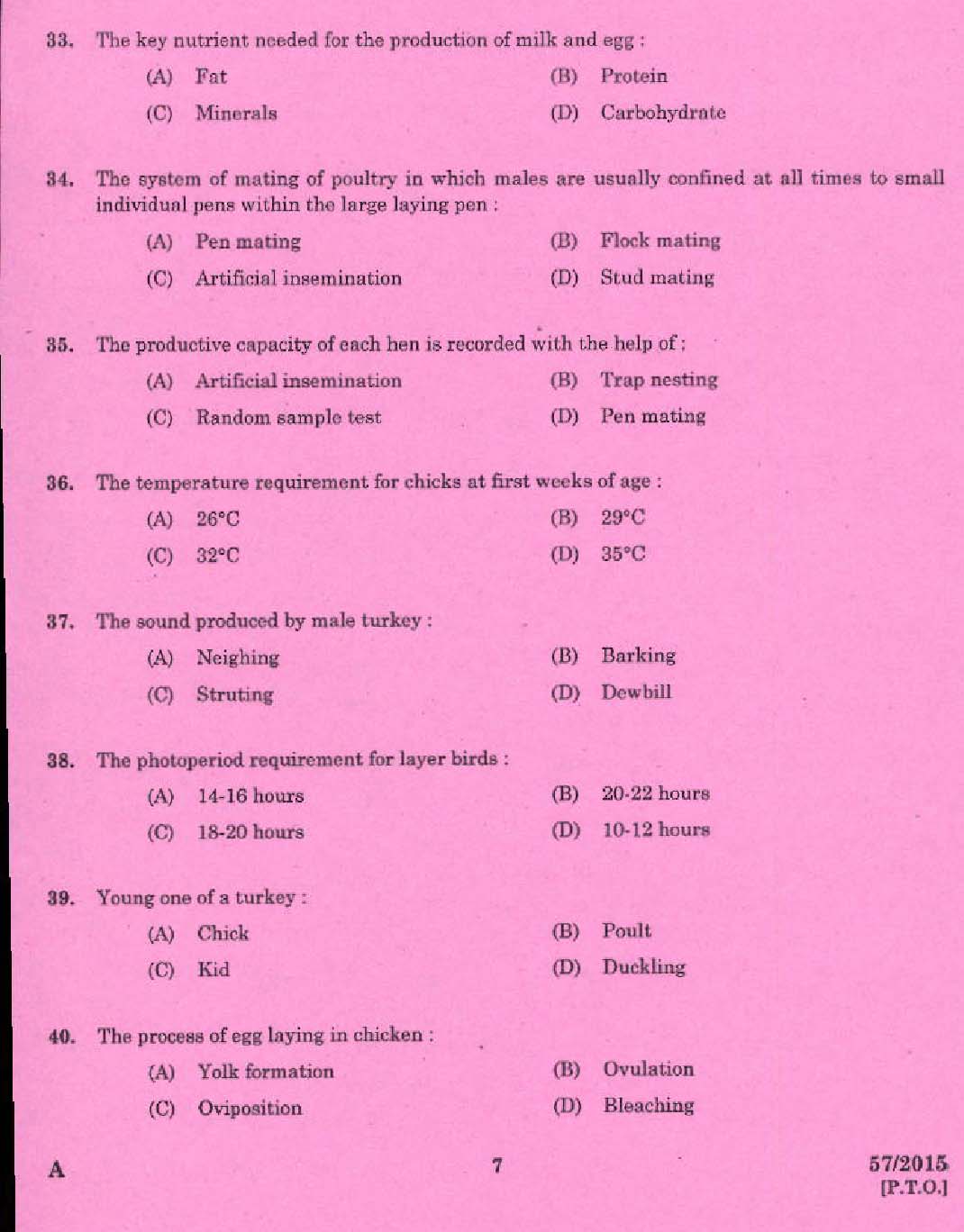 Laboratory Technical Assistant Livestock Management Poultry Husbandry Exam 2015 5