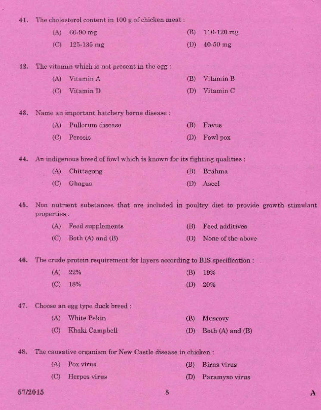 Laboratory Technical Assistant Livestock Management Poultry Husbandry Exam 2015 6