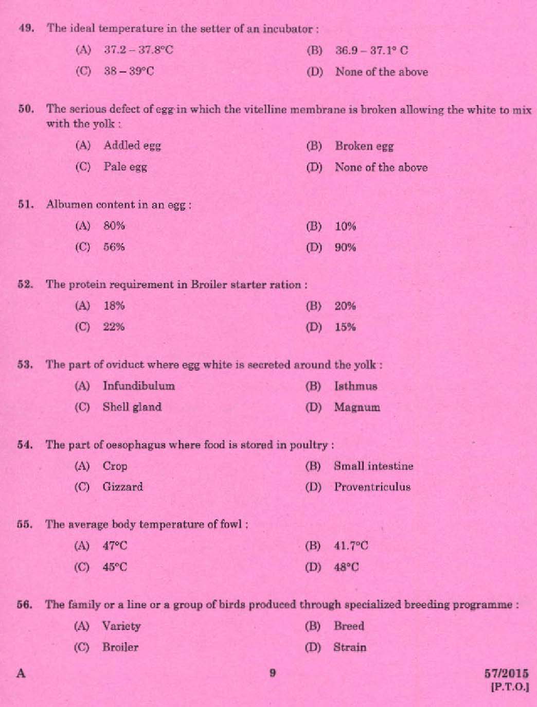 Laboratory Technical Assistant Livestock Management Poultry Husbandry Exam 2015 7