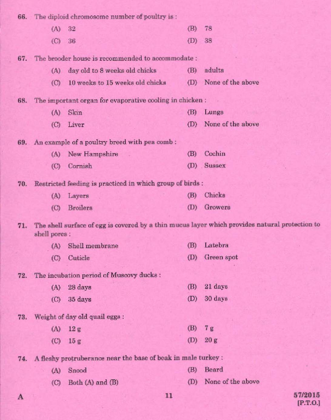 Laboratory Technical Assistant Livestock Management Poultry Husbandry Exam 2015 9