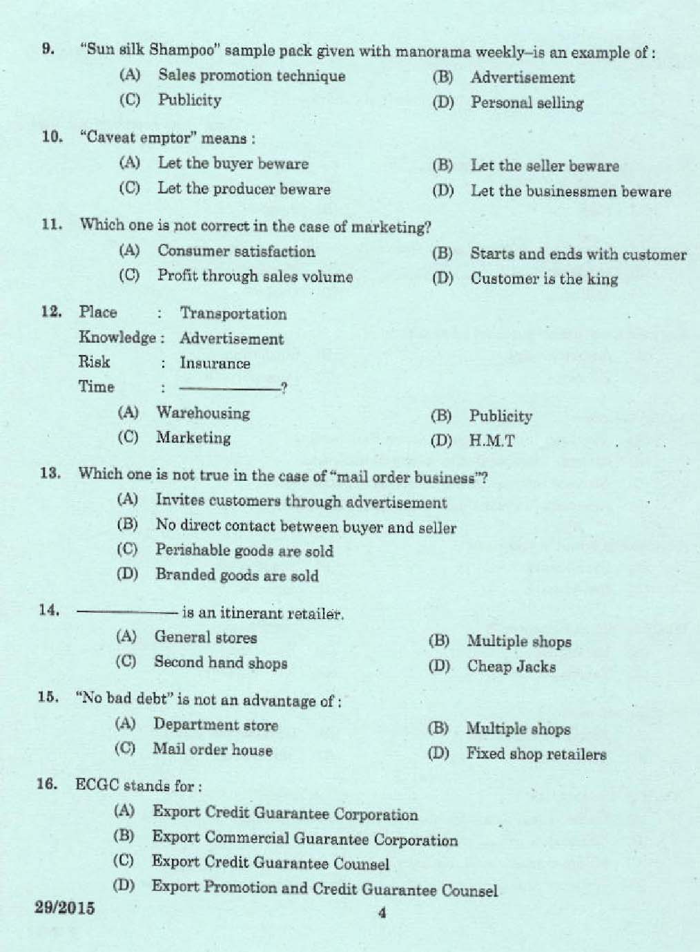 Laboratory Technical Assistant Marketing and Salesmanship Exam 2015 2