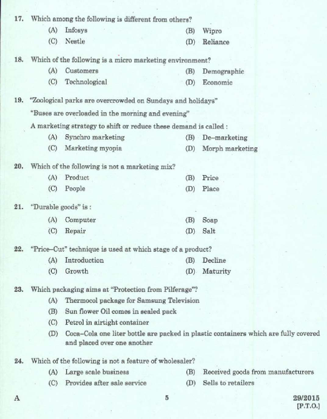 Laboratory Technical Assistant Marketing and Salesmanship Exam 2015 3