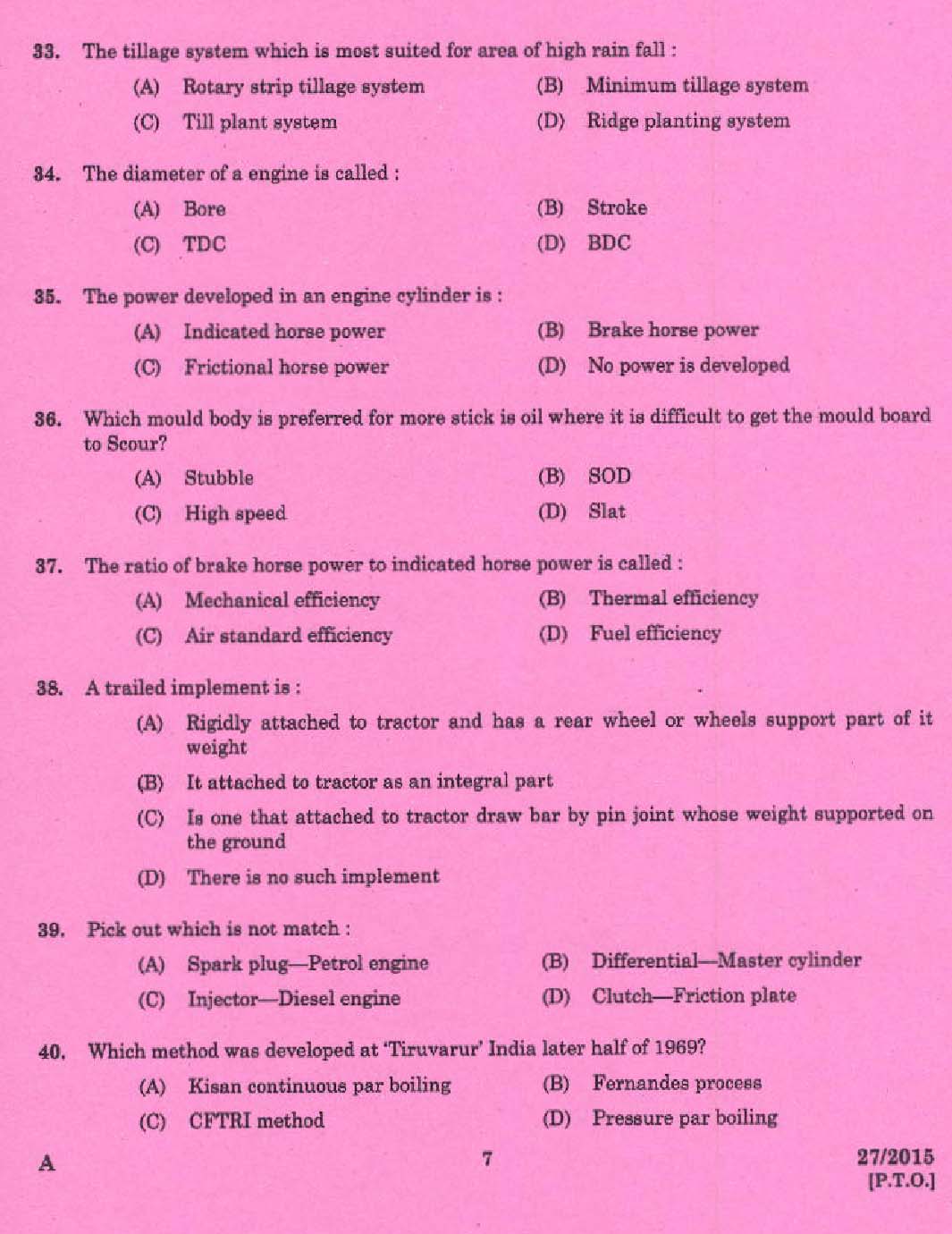 Laboratory Technical Assistant Mechanical Servicing Agro Machinery Exam 2015 5