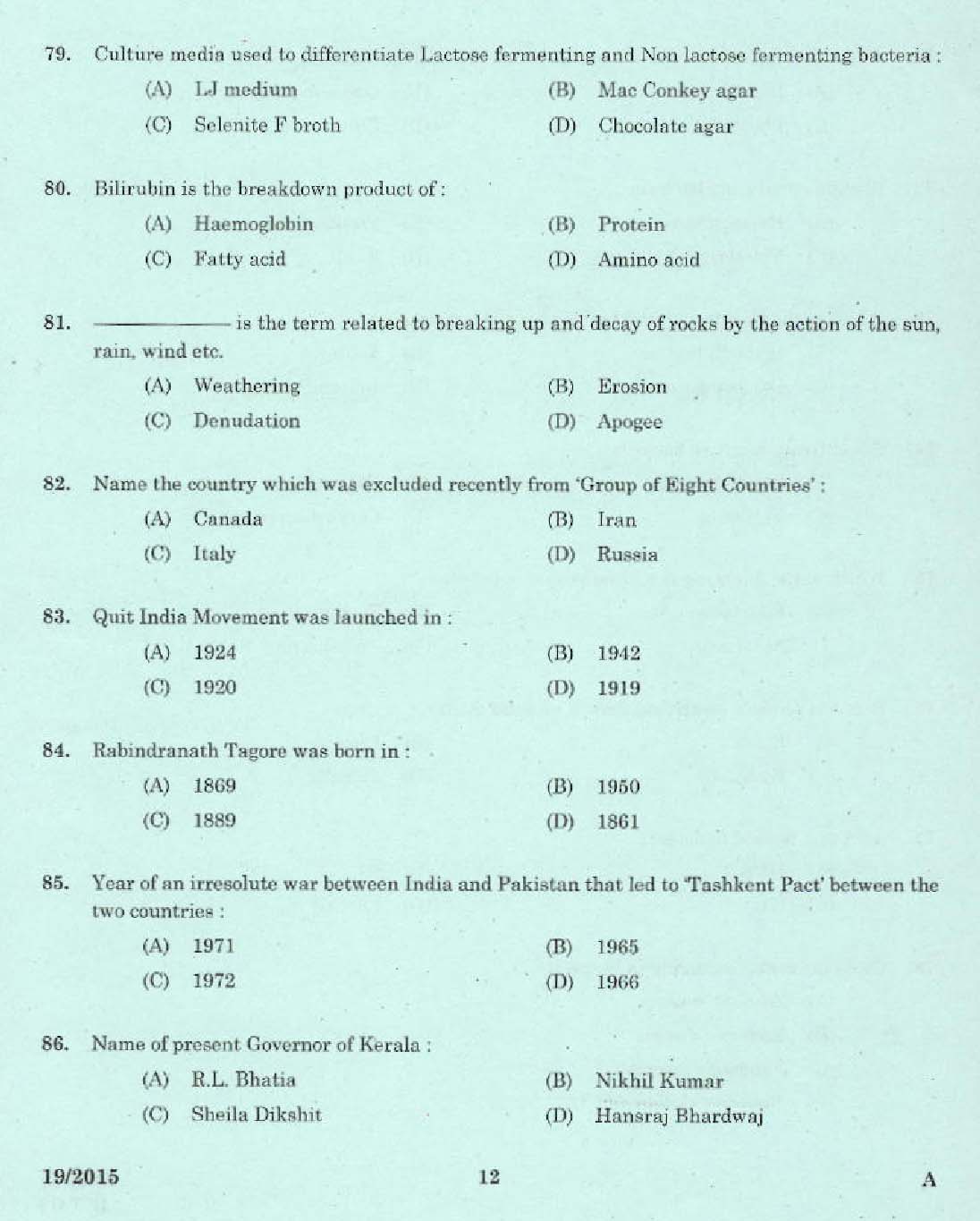 Laboratory Technical Assistant Medical Laboratory Technician Exam 2015 10