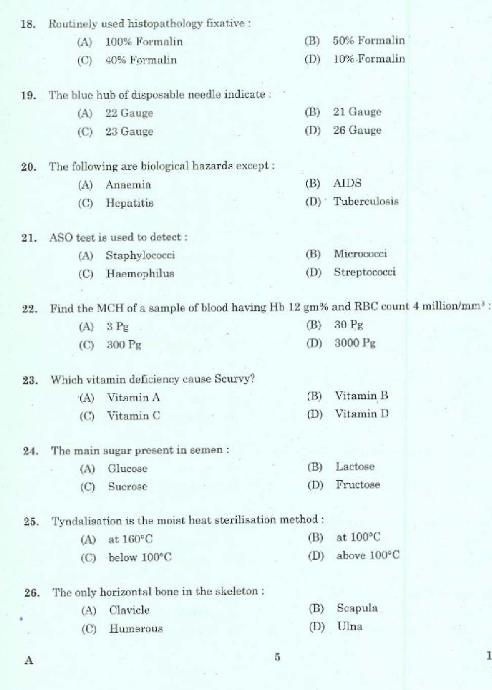 Laboratory Technical Assistant Medical Laboratory Technician Exam 2015 3