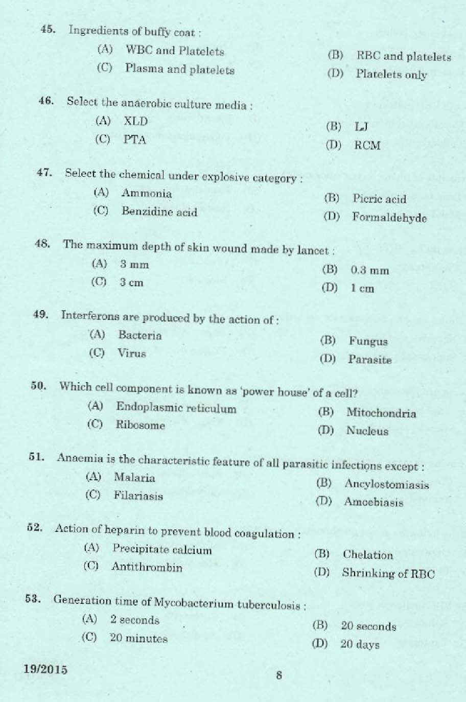 Laboratory Technical Assistant Medical Laboratory Technician Exam 2015 6