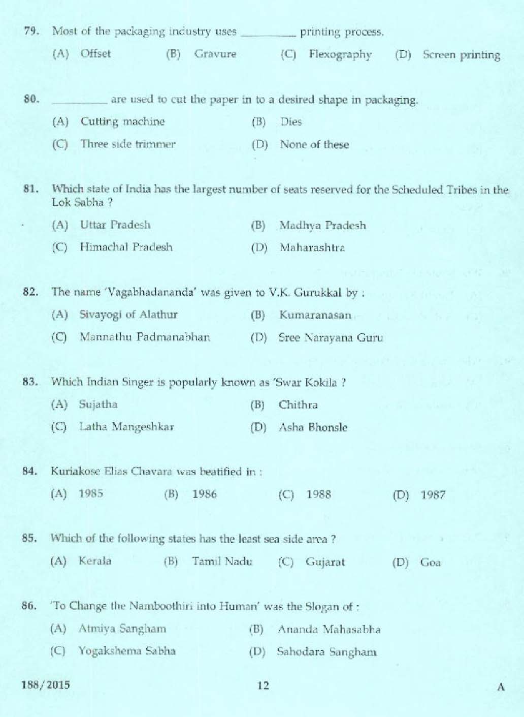 Laboratory Technical Assistant Printing Technology Exam 2015 10