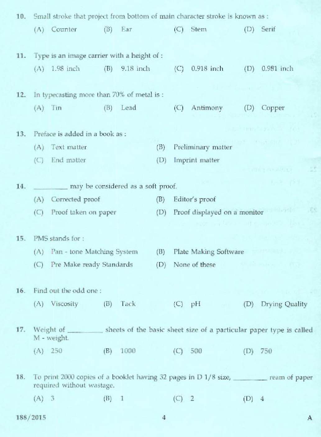 Laboratory Technical Assistant Printing Technology Exam 2015 2