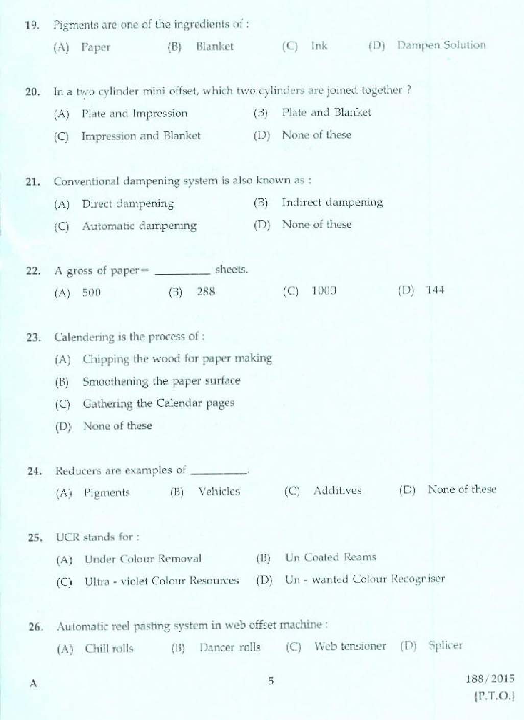 Laboratory Technical Assistant Printing Technology Exam 2015 3