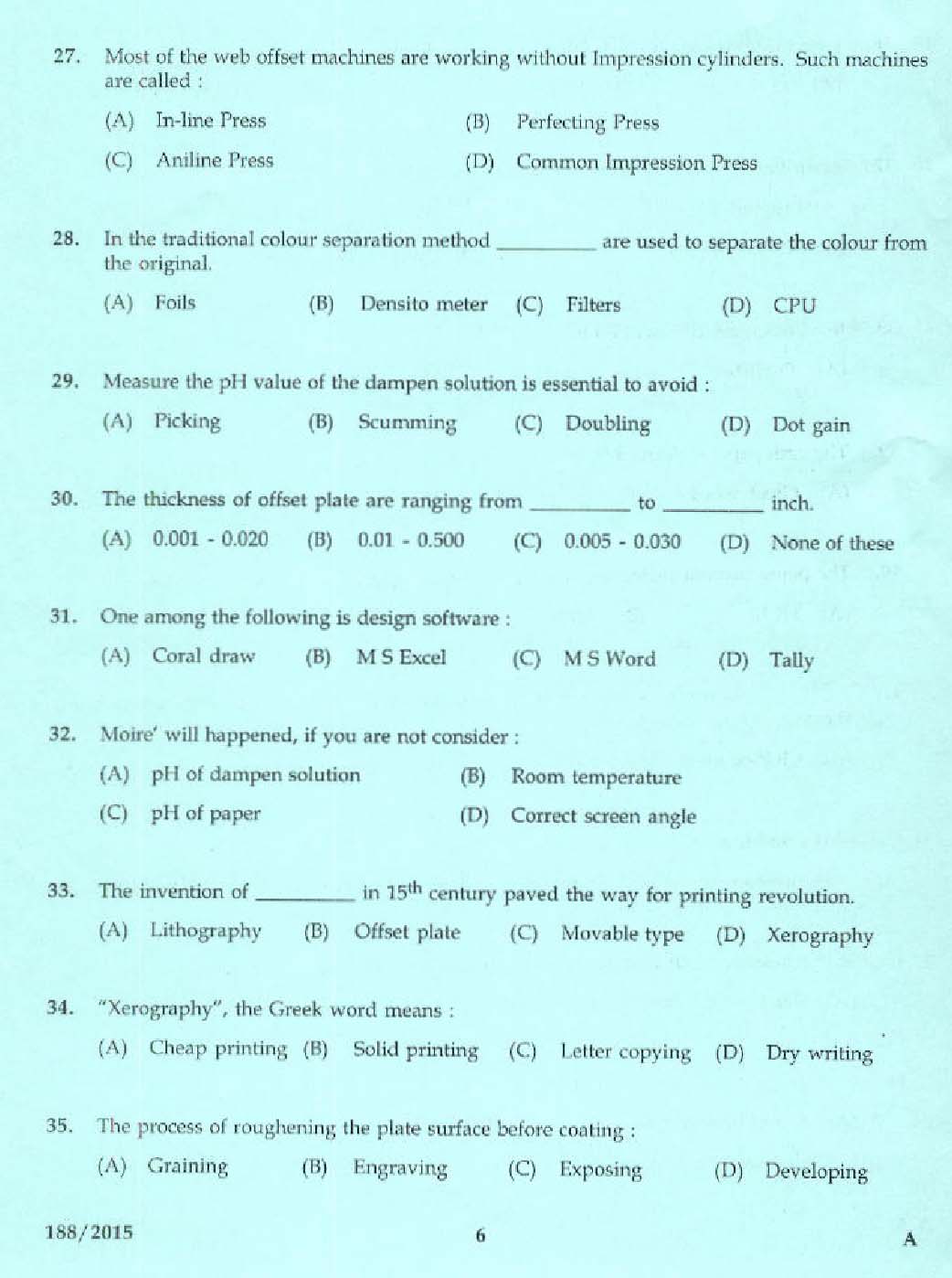 Laboratory Technical Assistant Printing Technology Exam 2015 4