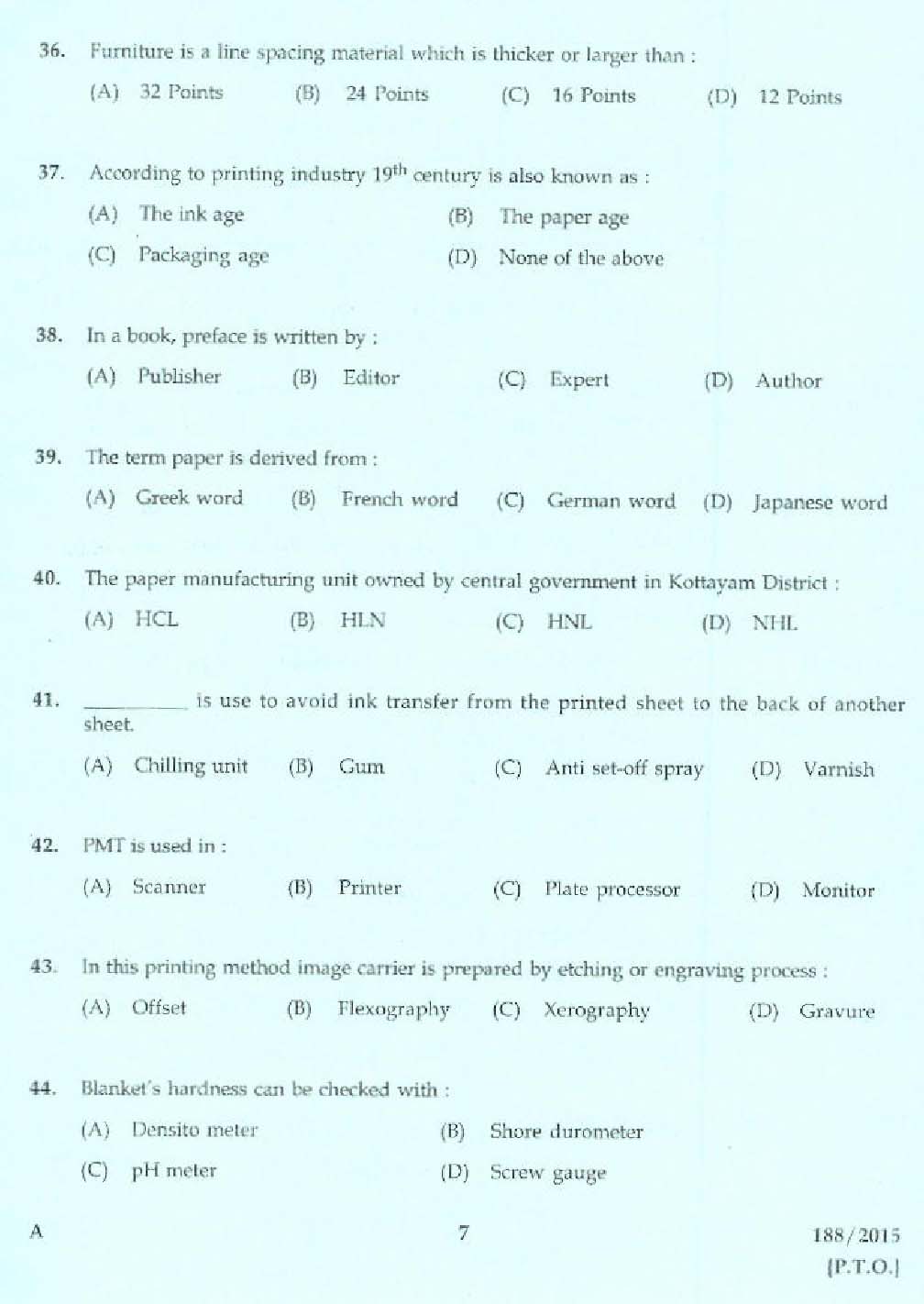 Laboratory Technical Assistant Printing Technology Exam 2015 5