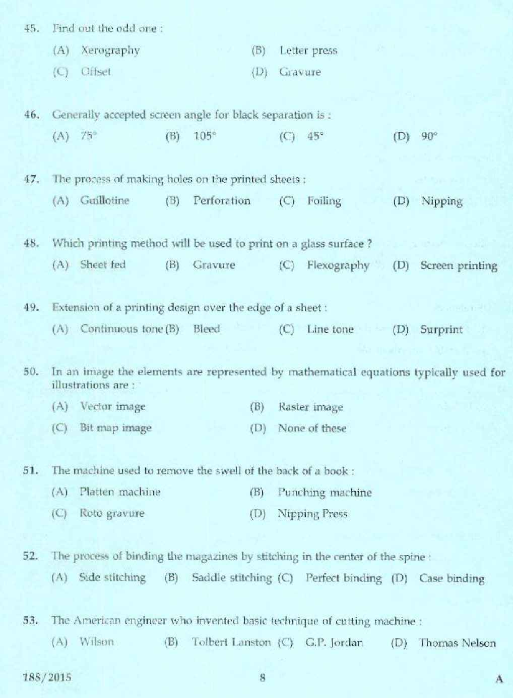 Laboratory Technical Assistant Printing Technology Exam 2015 6