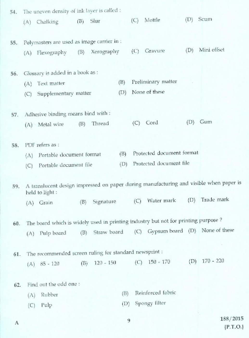 Laboratory Technical Assistant Printing Technology Exam 2015 7