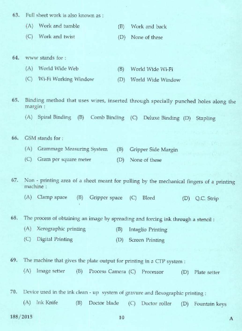 Laboratory Technical Assistant Printing Technology Exam 2015 8