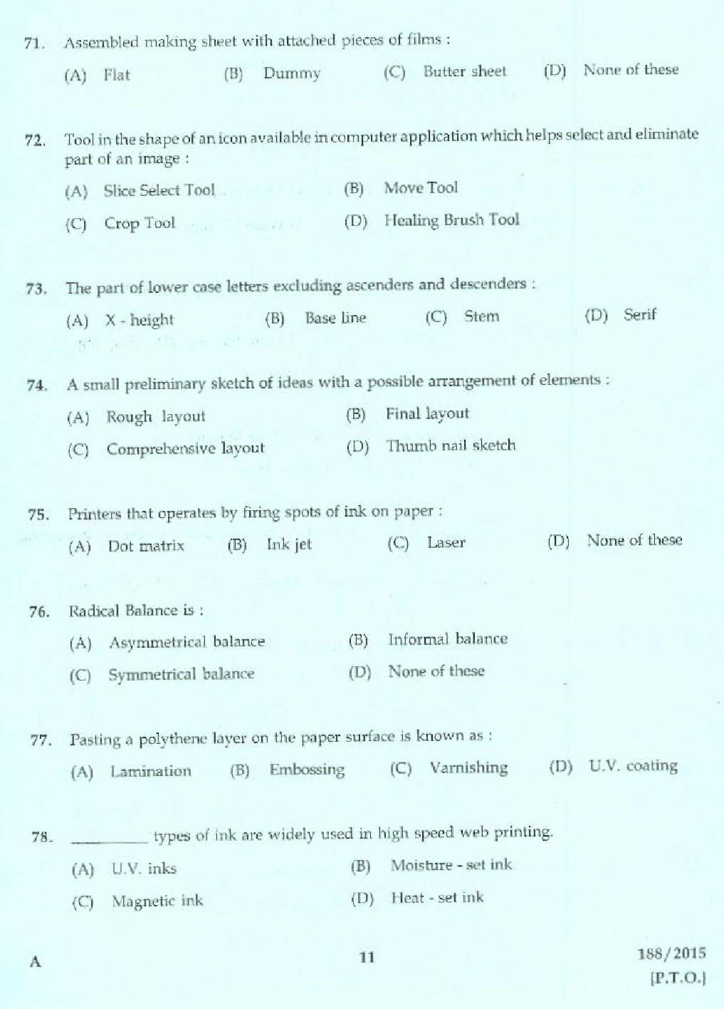 Laboratory Technical Assistant Printing Technology Exam 2015 9