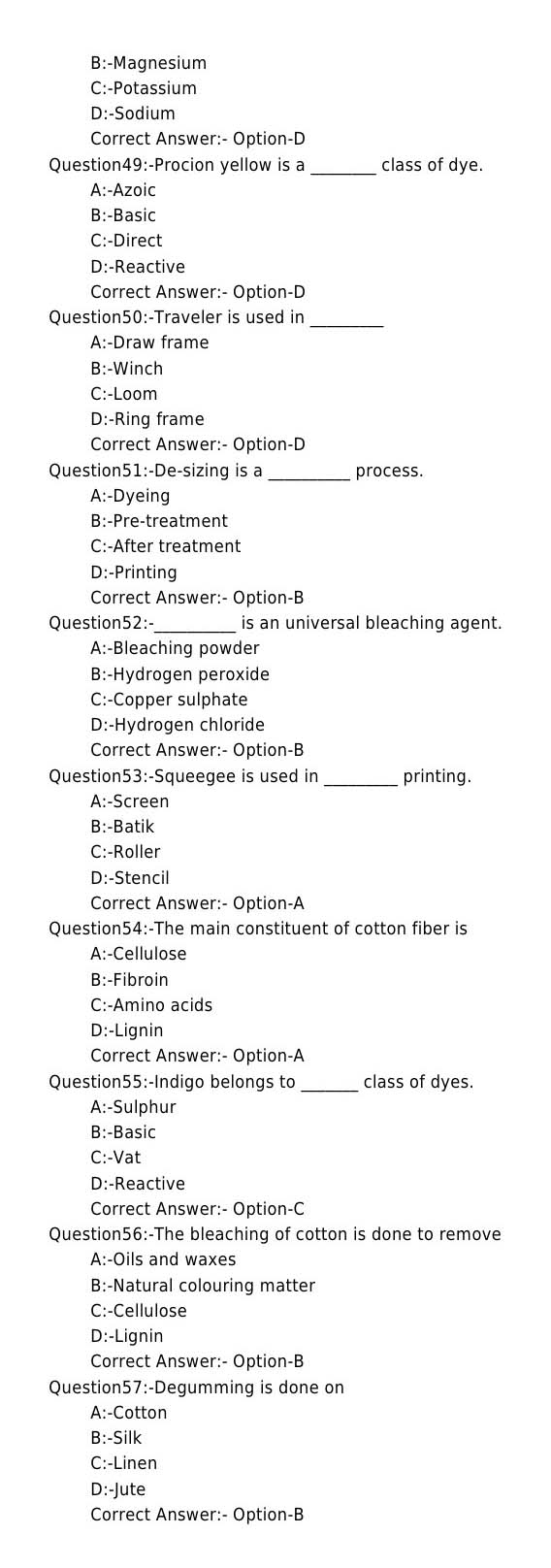 Laboratory Technical Assistant Textile Dyeing and Printing Exam 2016 6