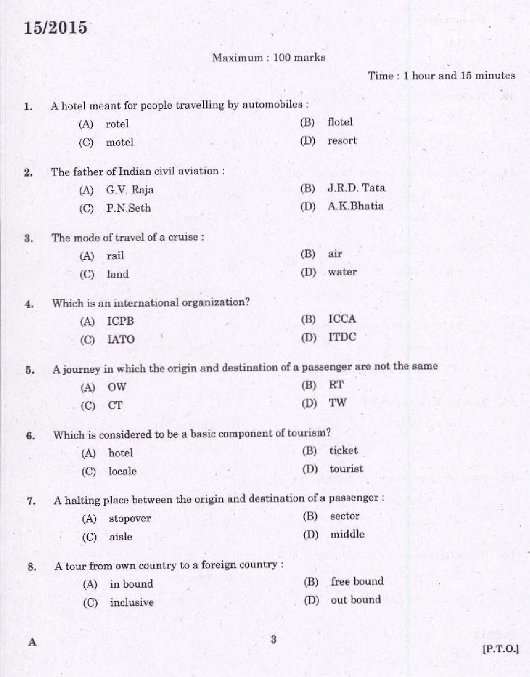 Laboratory Technical Assistant Travel and Tourism Exam 2015 1