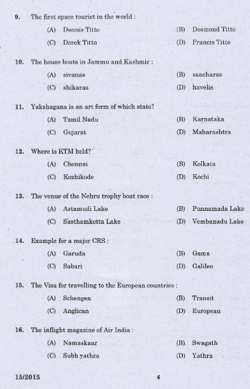 Laboratory Technical Assistant Travel and Tourism Exam 2015 2