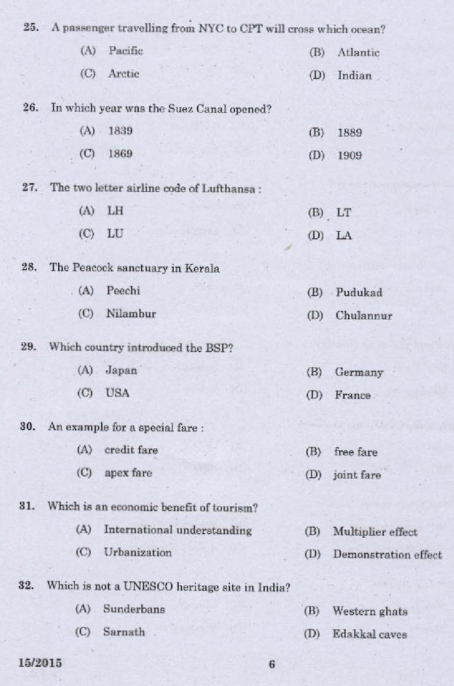 Laboratory Technical Assistant Travel and Tourism Exam 2015 4