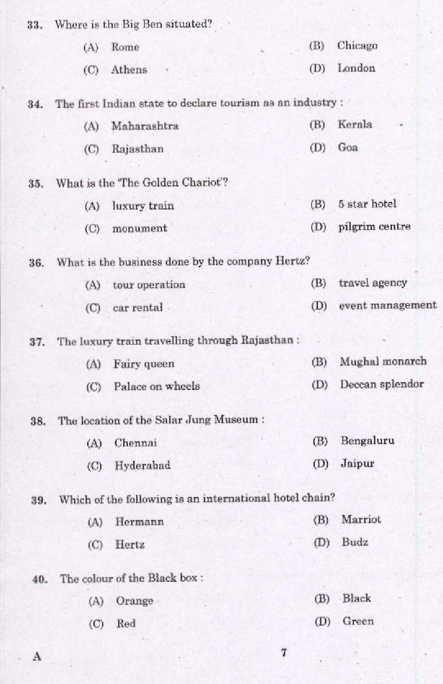 Laboratory Technical Assistant Travel and Tourism Exam 2015 5