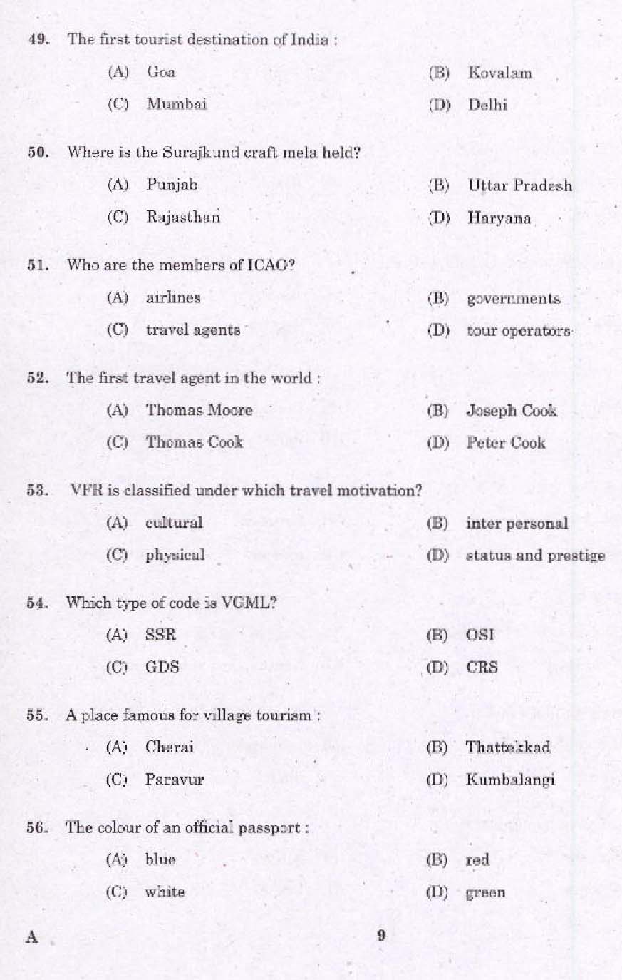 Laboratory Technical Assistant Travel and Tourism Exam 2015 7