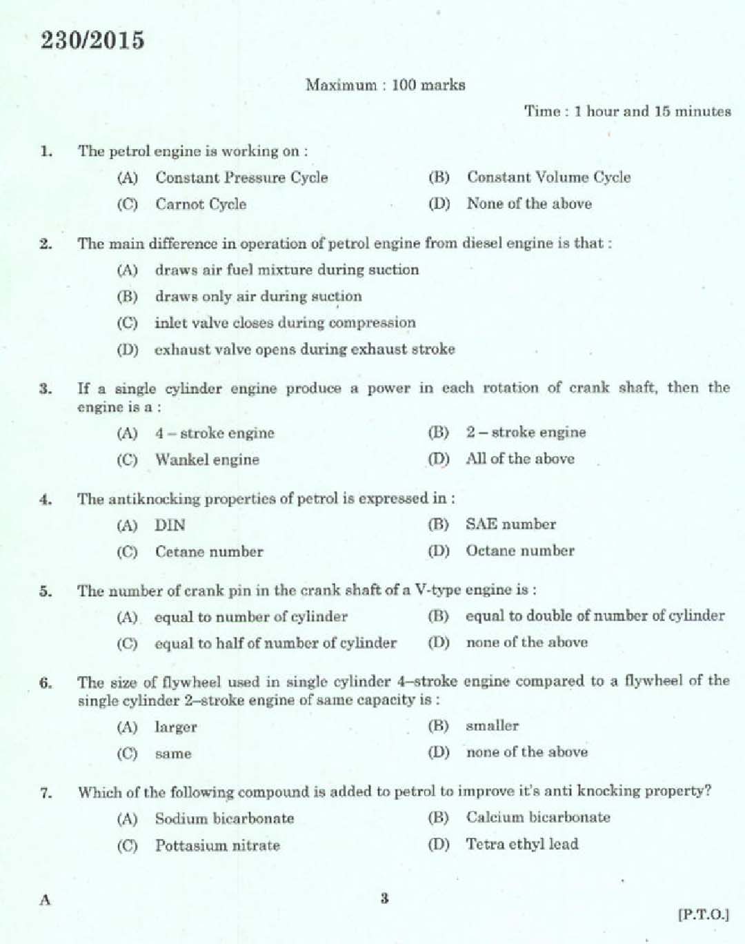 Maintenance and Repairs of Two wheelers and Three wheelers Exam 2015 1