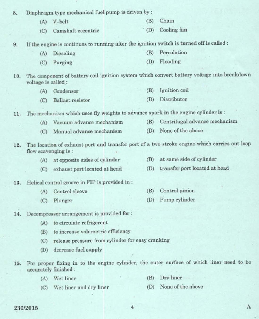 Maintenance and Repairs of Two wheelers and Three wheelers Exam 2015 2