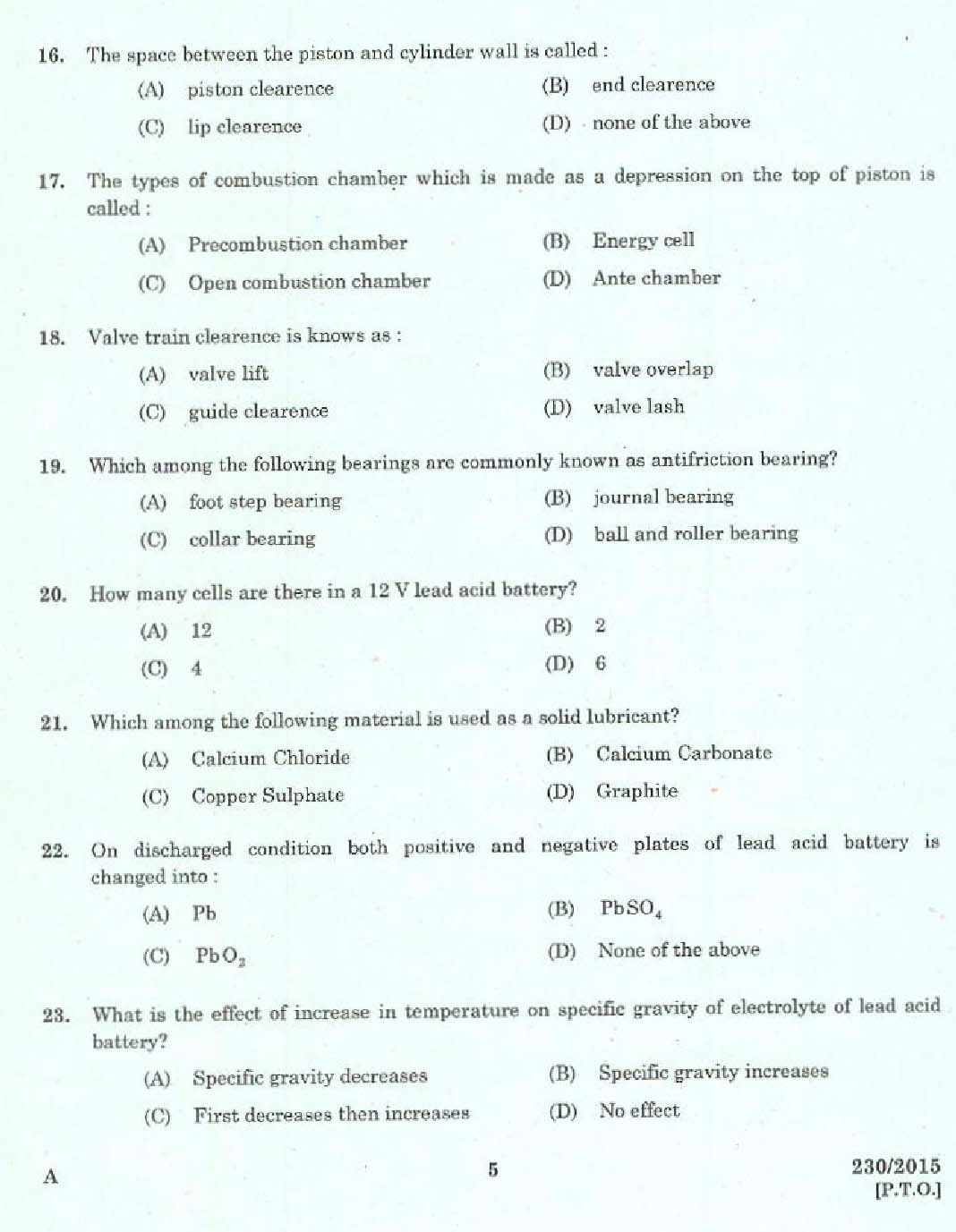 Maintenance and Repairs of Two wheelers and Three wheelers Exam 2015 3