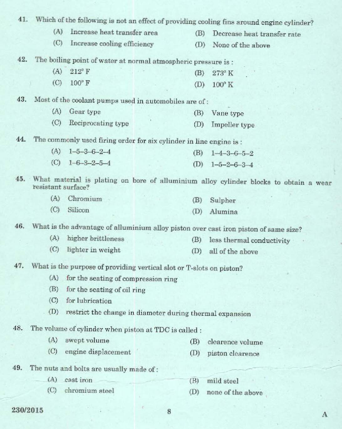 Maintenance and Repairs of Two wheelers and Three wheelers Exam 2015 6