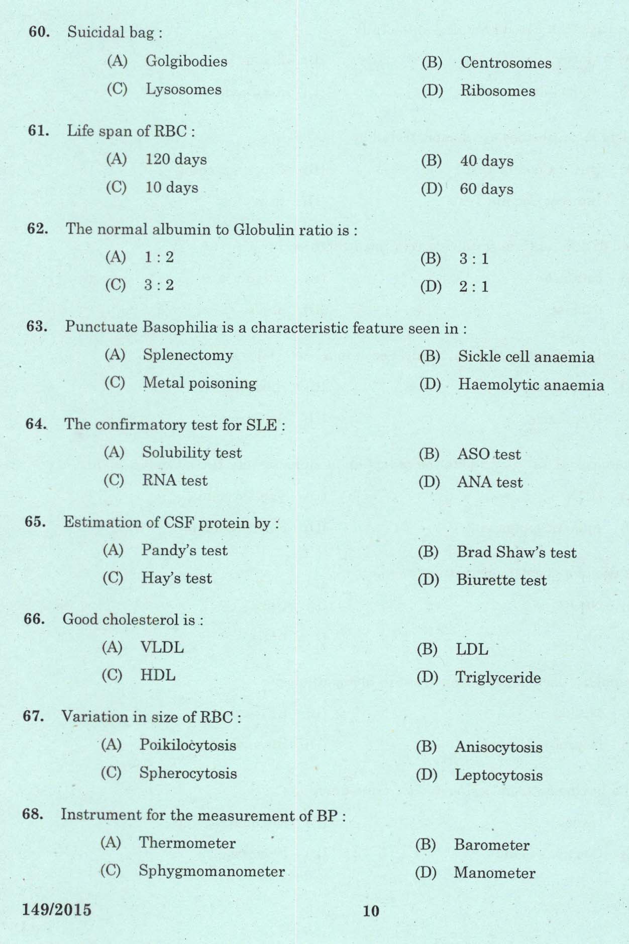 KPSC Laboratory Technician Grade II Exam 2015 Code 1492015 8