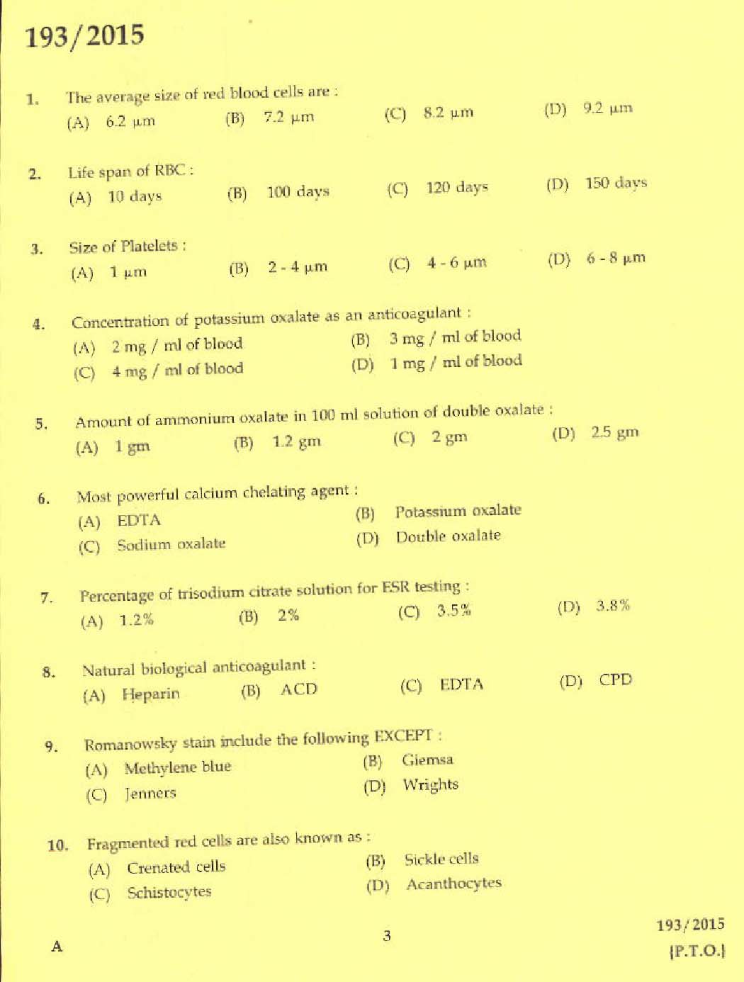 KPSC Laboratory Technician Grade II Exam 2015 Code 1932015 1