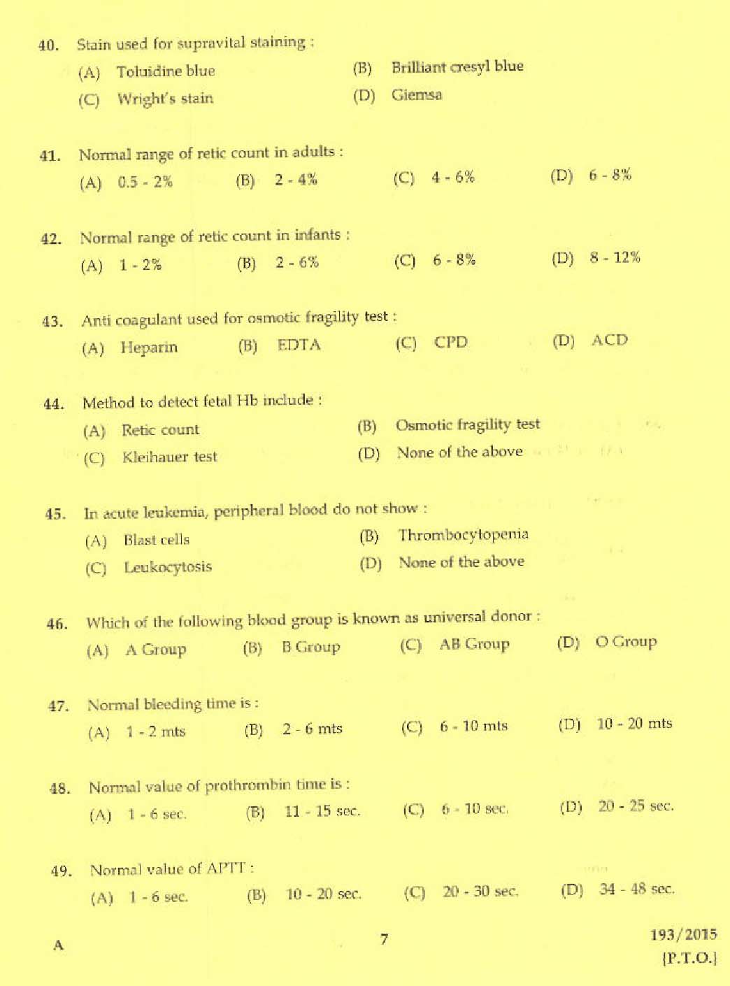 KPSC Laboratory Technician Grade II Exam 2015 Code 1932015 5