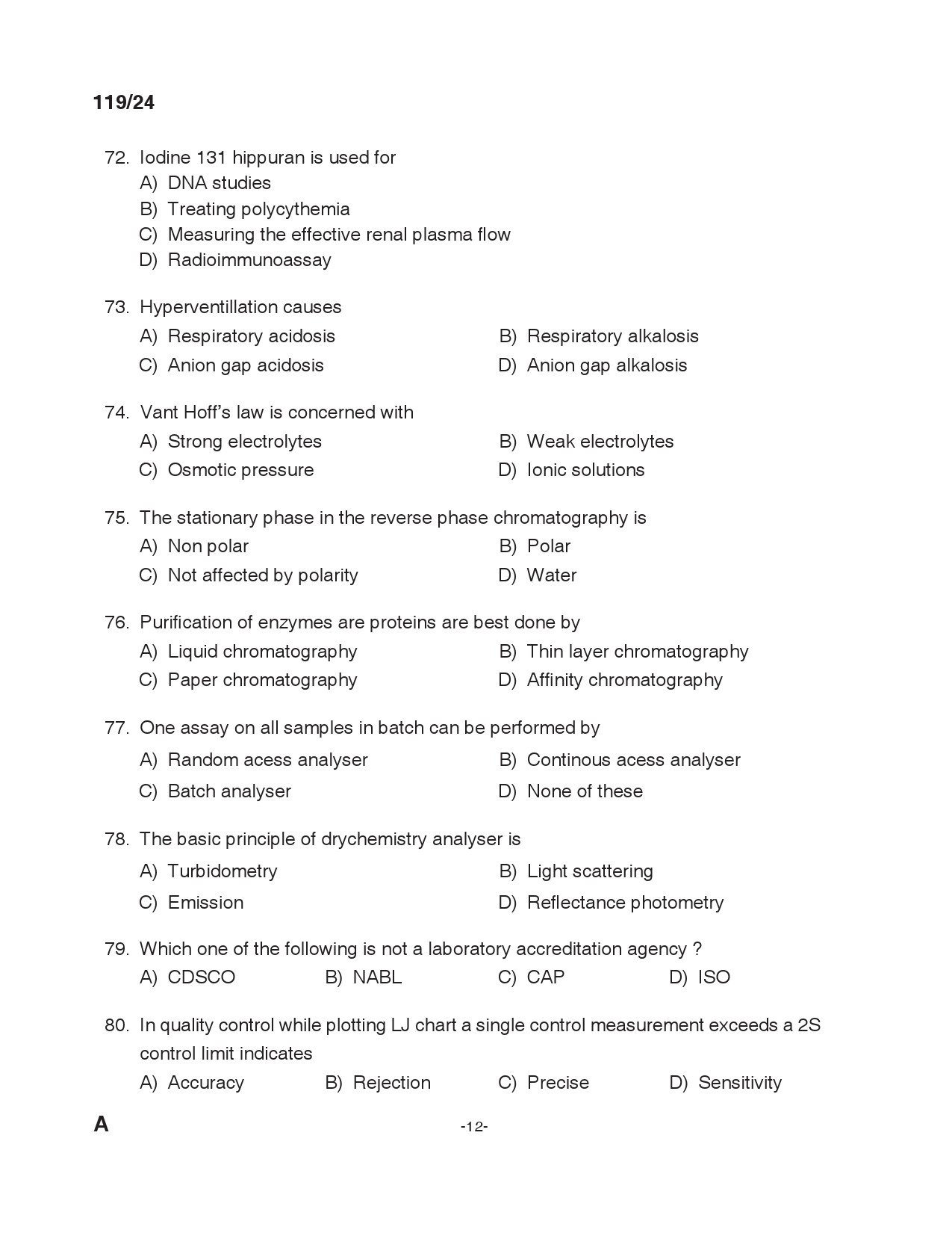 KPSC Laboratory Technician Grade II Exam 2024 Code 119 2024 11