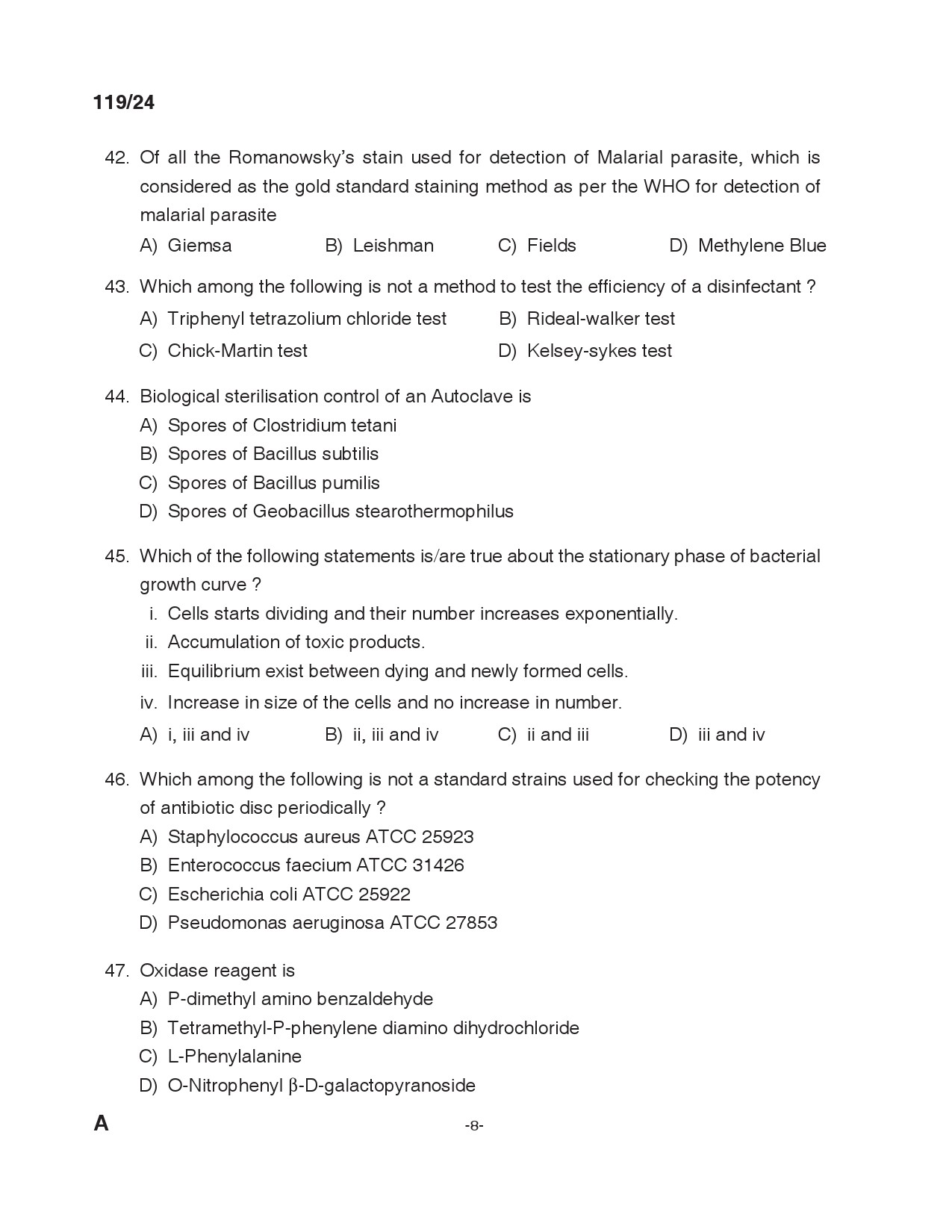 KPSC Laboratory Technician Grade II Exam 2024 Code 119 2024 7