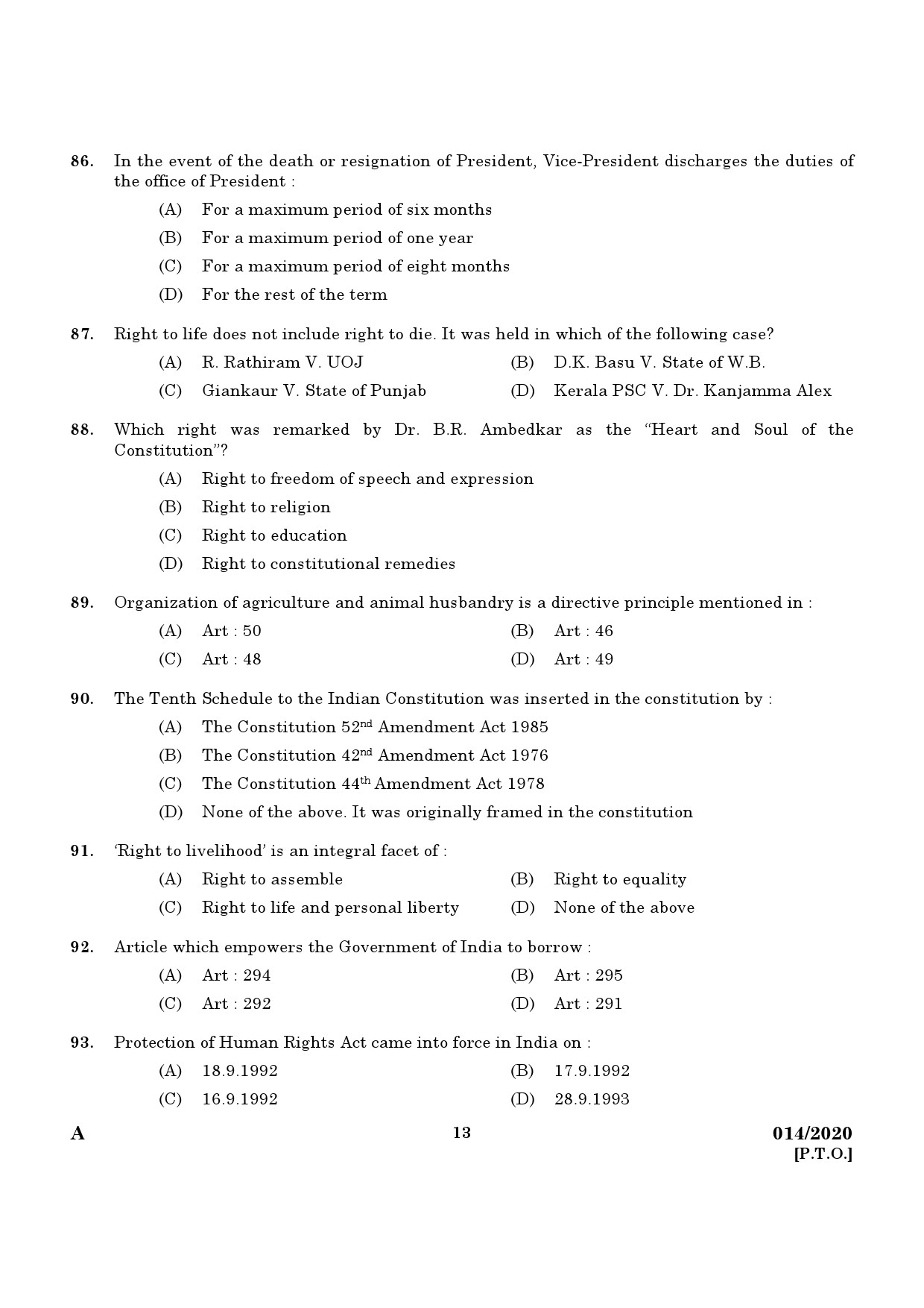 KPSC Assistant Labour Officer Grade II Exam 2020 Code 0142020 11