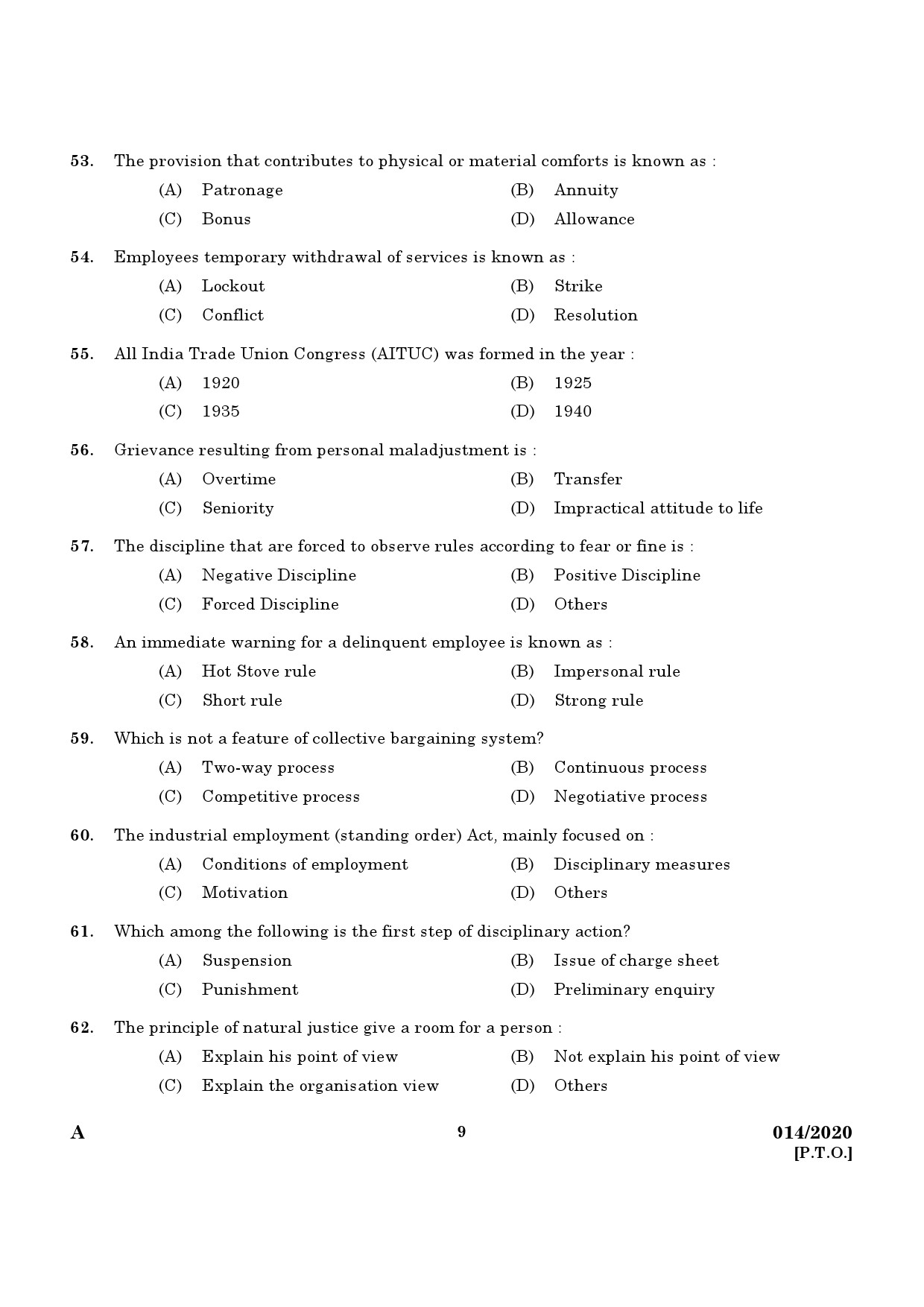 KPSC Assistant Labour Officer Grade II Exam 2020 Code 0142020 7