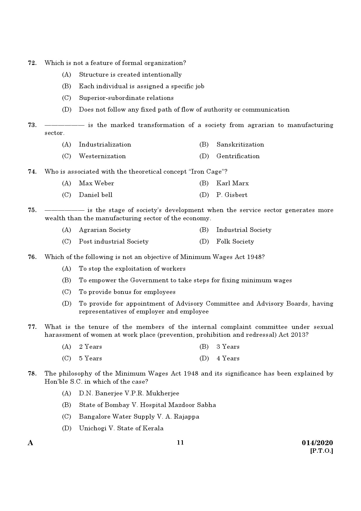 KPSC Assistant Labour Officer Grade II Exam 2020 Code 0142020 9