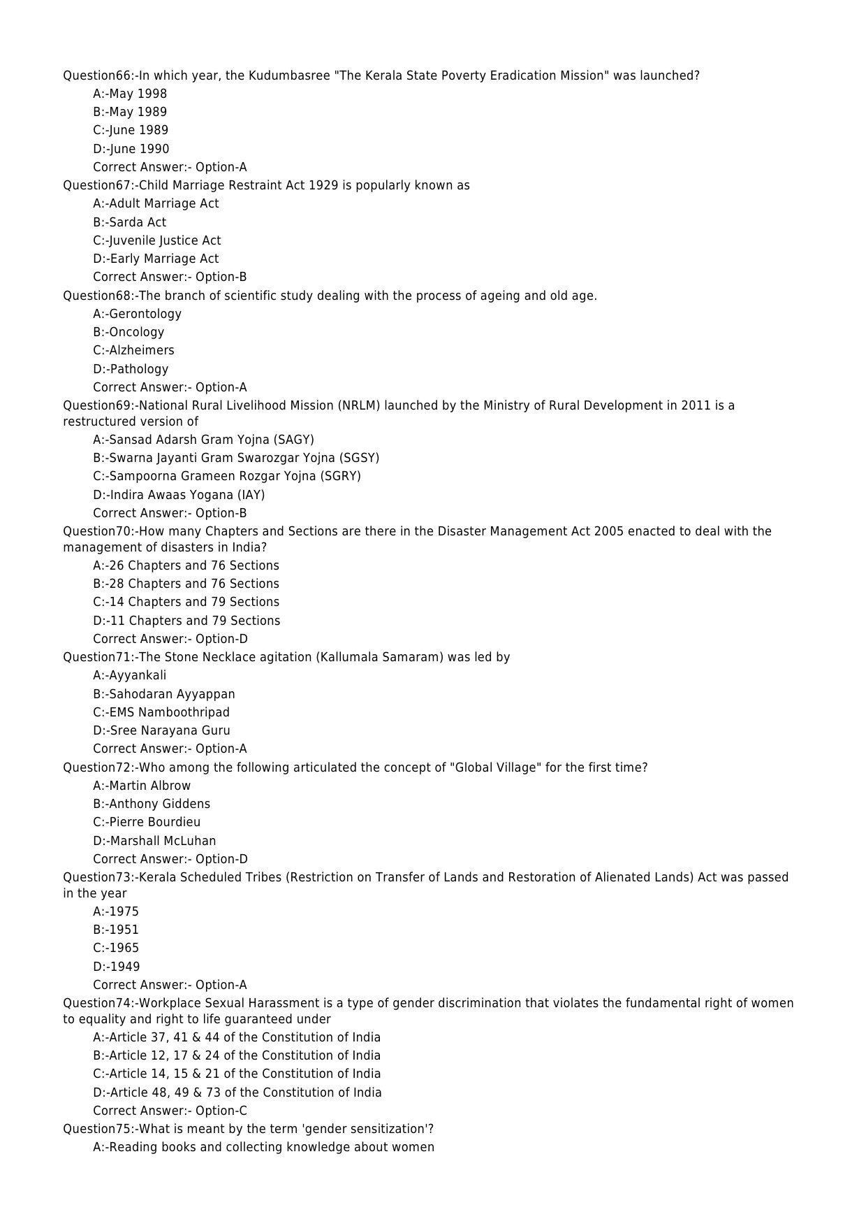 KPSC Labour Welfare Fund Inspector Exam 2019 Code 462019OL 8