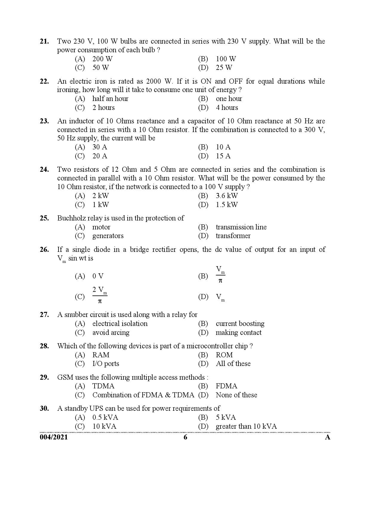 KPSC Lecturer Electronics Engineering Exam 2021 Code 0042021 5