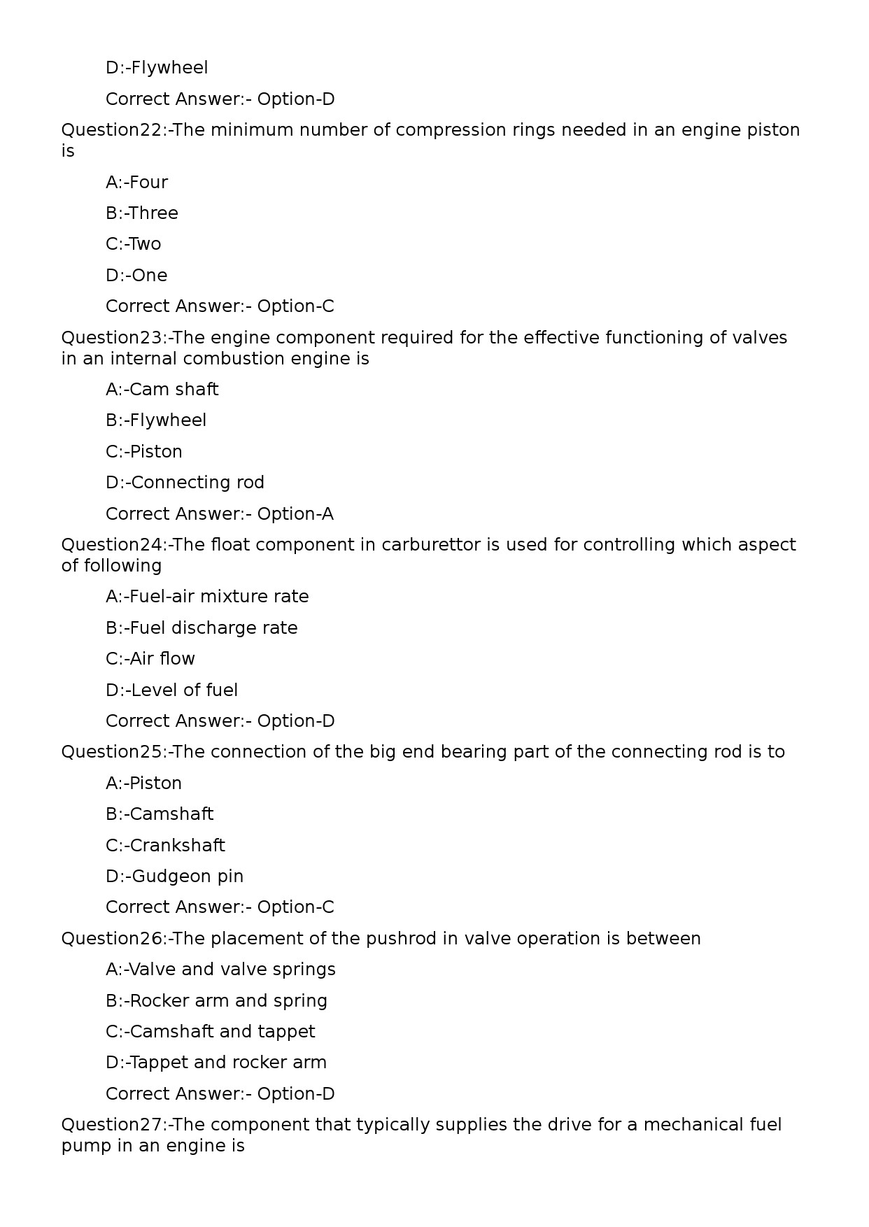 KPSC Lecturer in Automobile Engineering Exam 2023 Code 1052023OL 5