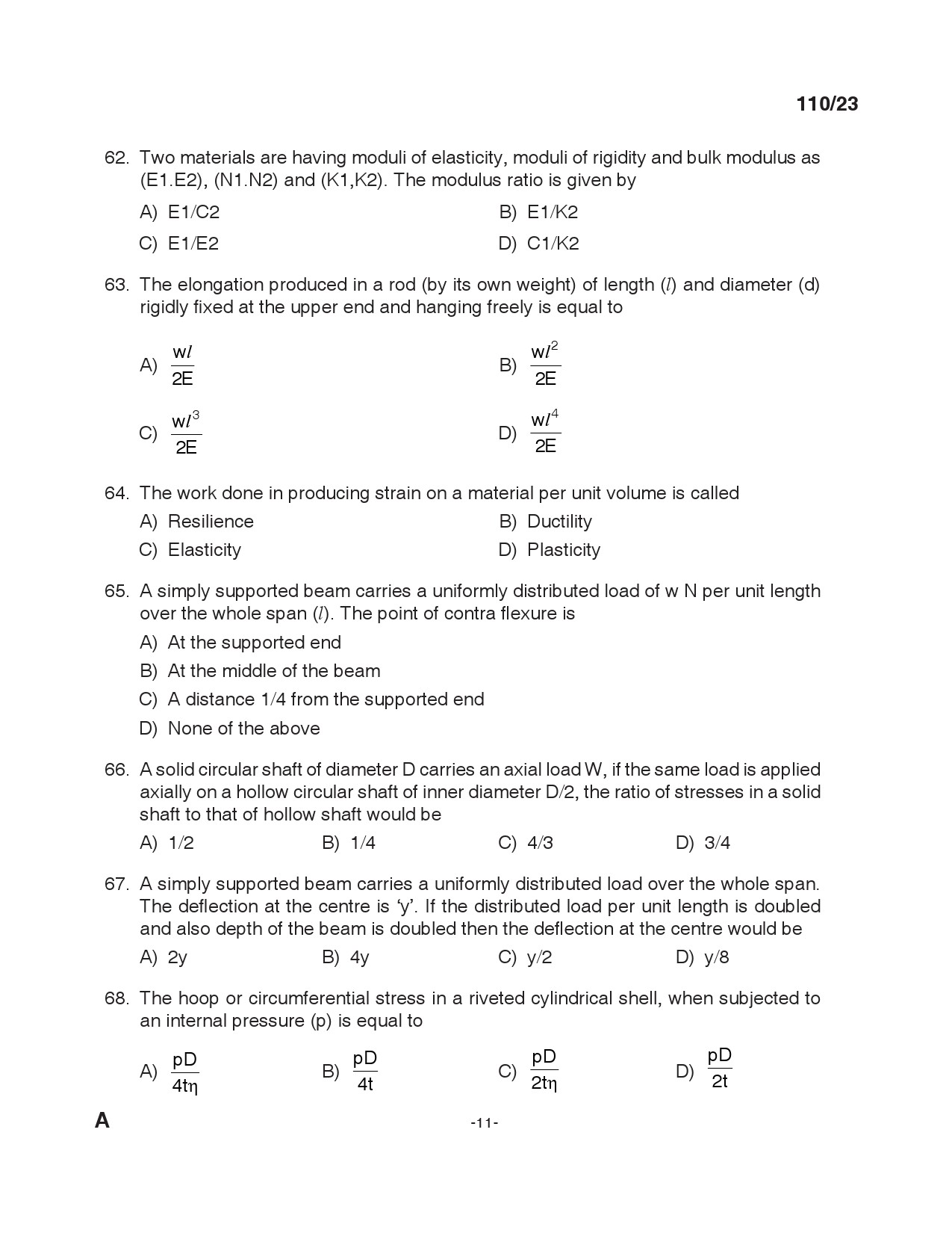 KPSC Lecturer in Civil Engineering Exam 2023 Code 1102023 10