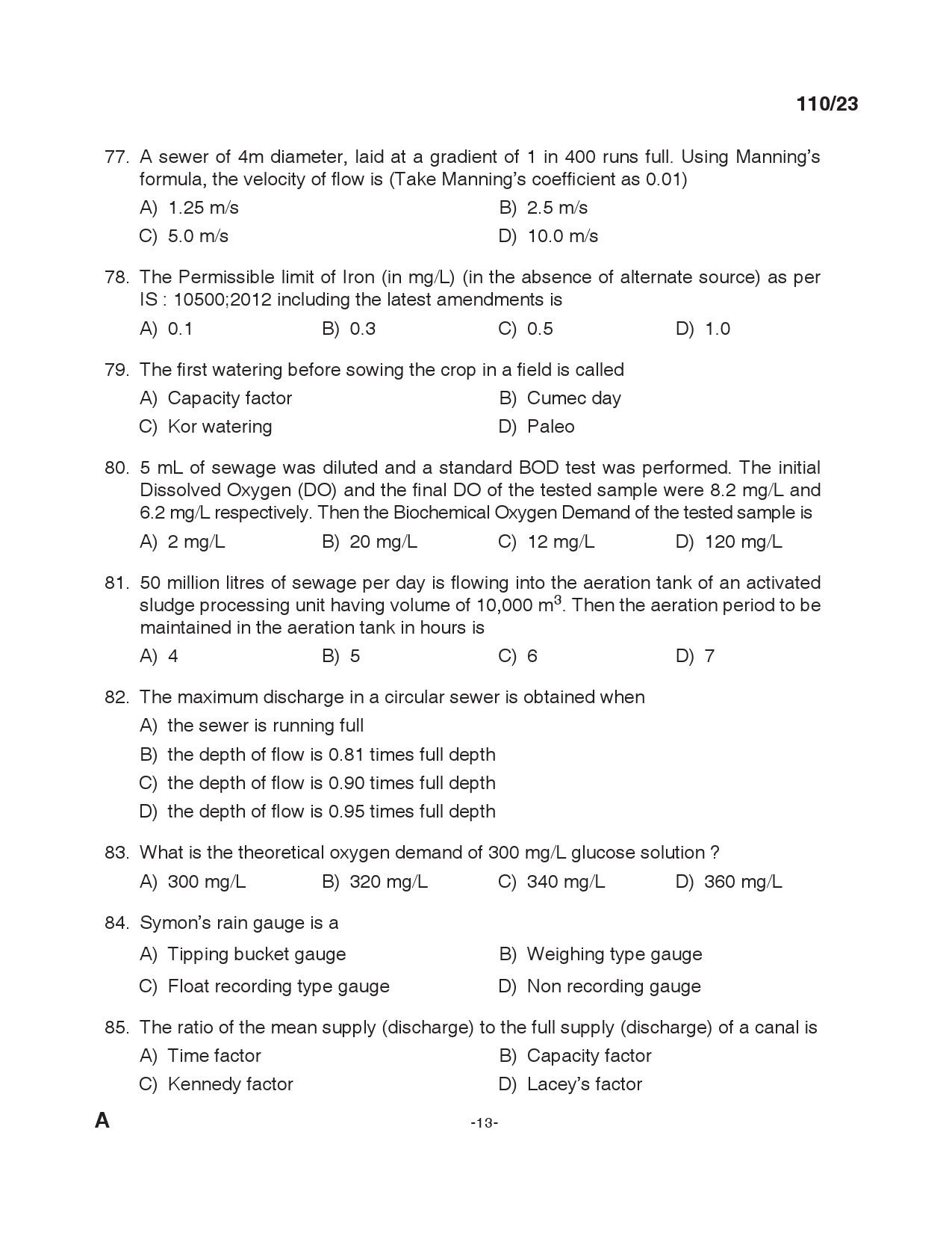 KPSC Lecturer in Civil Engineering Exam 2023 Code 1102023 12