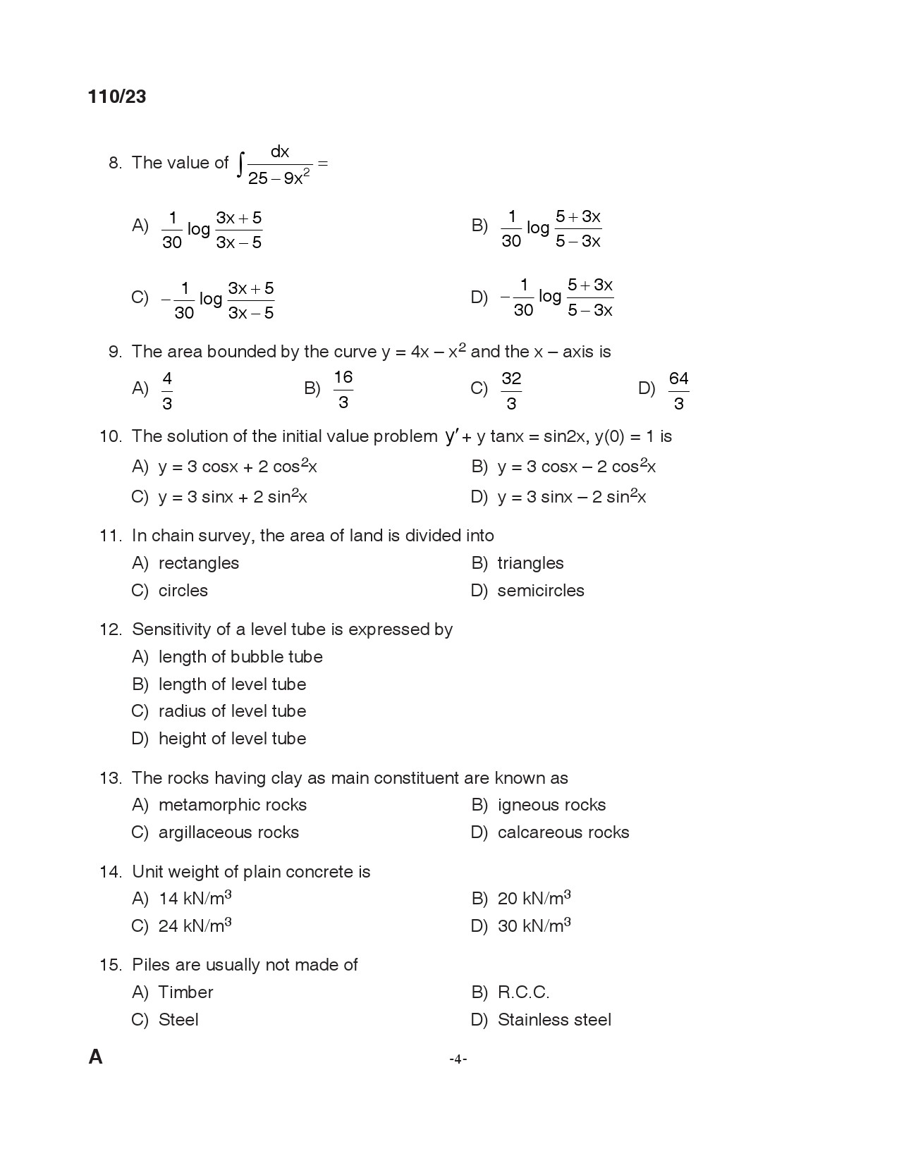 KPSC Lecturer in Civil Engineering Exam 2023 Code 1102023 3